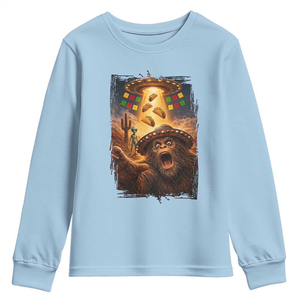 Funny Bigfoot Alien Selfie Youth Sweatshirt Cinco De Mayo Party Gift TS12 Light Blue Print Your Wear