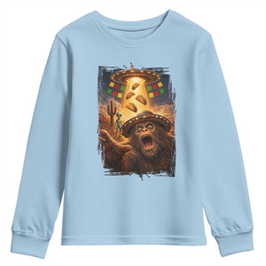 Funny Bigfoot Alien Selfie Youth Sweatshirt Cinco De Mayo Party Gift TS12 Light Blue Print Your Wear