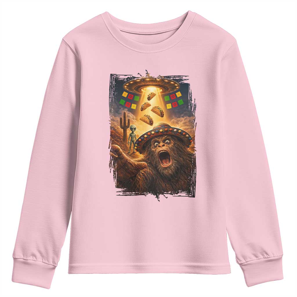 Funny Bigfoot Alien Selfie Youth Sweatshirt Cinco De Mayo Party Gift TS12 Light Pink Print Your Wear