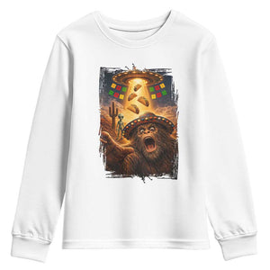 Funny Bigfoot Alien Selfie Youth Sweatshirt Cinco De Mayo Party Gift TS12 White Print Your Wear