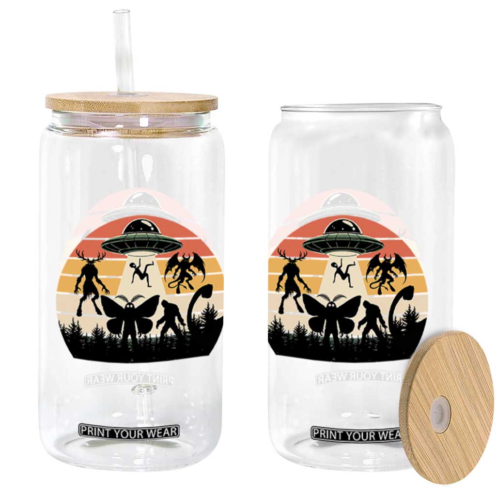 Retro Sunset Cryptid Squad Glass Can Cryptid Lover Gift TS12 Print Your Wear