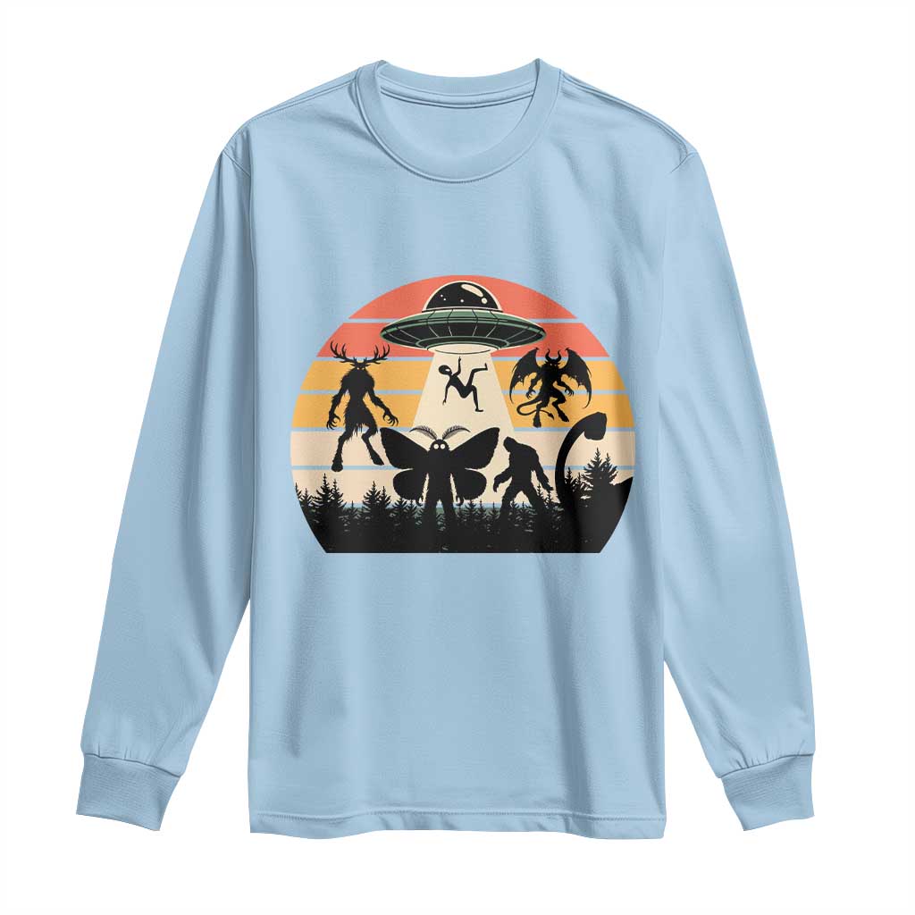 Retro Sunset Cryptid Squad Long Sleeve Shirt Cryptid Lover Gift TS12 Light Blue Print Your Wear