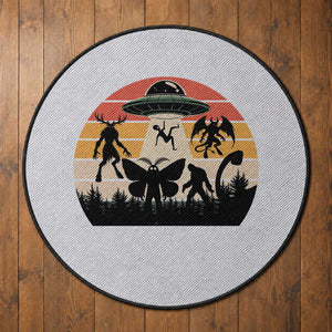 Retro Sunset Cryptid Squad Round Rug Cryptid Lover Gift