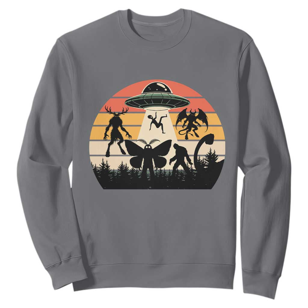 Retro Sunset Cryptid Squad Sweatshirt Cryptid Lover Gift TS12 Charcoal Print Your Wear