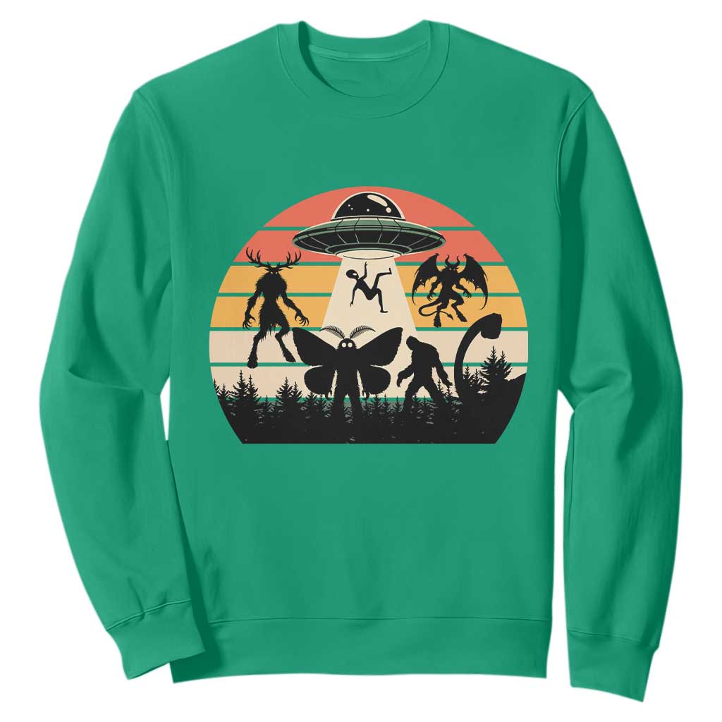 Retro Sunset Cryptid Squad Sweatshirt Cryptid Lover Gift TS12 Irish Green Print Your Wear