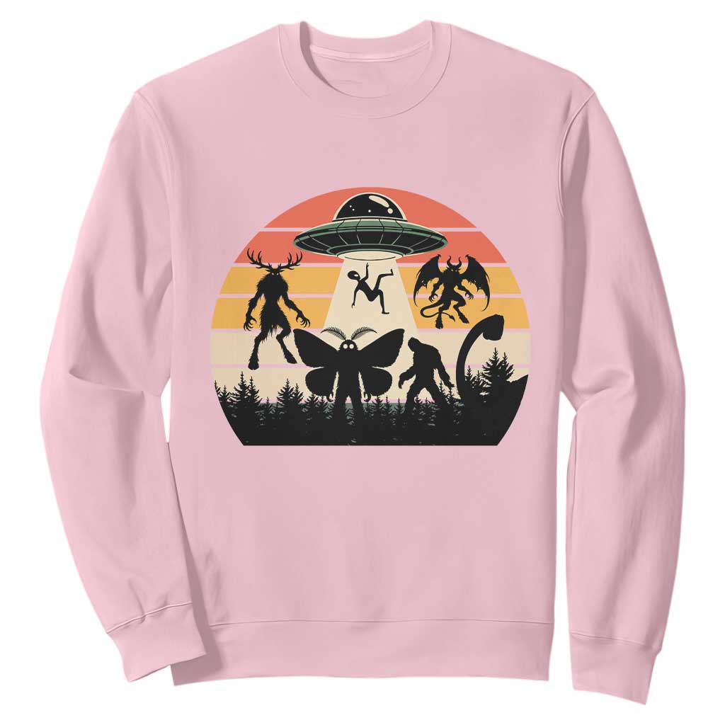 Retro Sunset Cryptid Squad Sweatshirt Cryptid Lover Gift TS12 Light Pink Print Your Wear