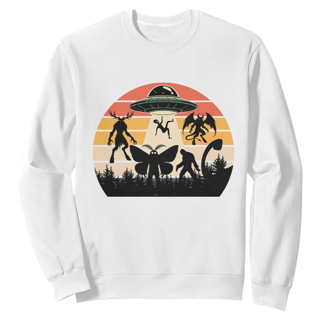 Retro Sunset Cryptid Squad Sweatshirt Cryptid Lover Gift TS12 White Print Your Wear