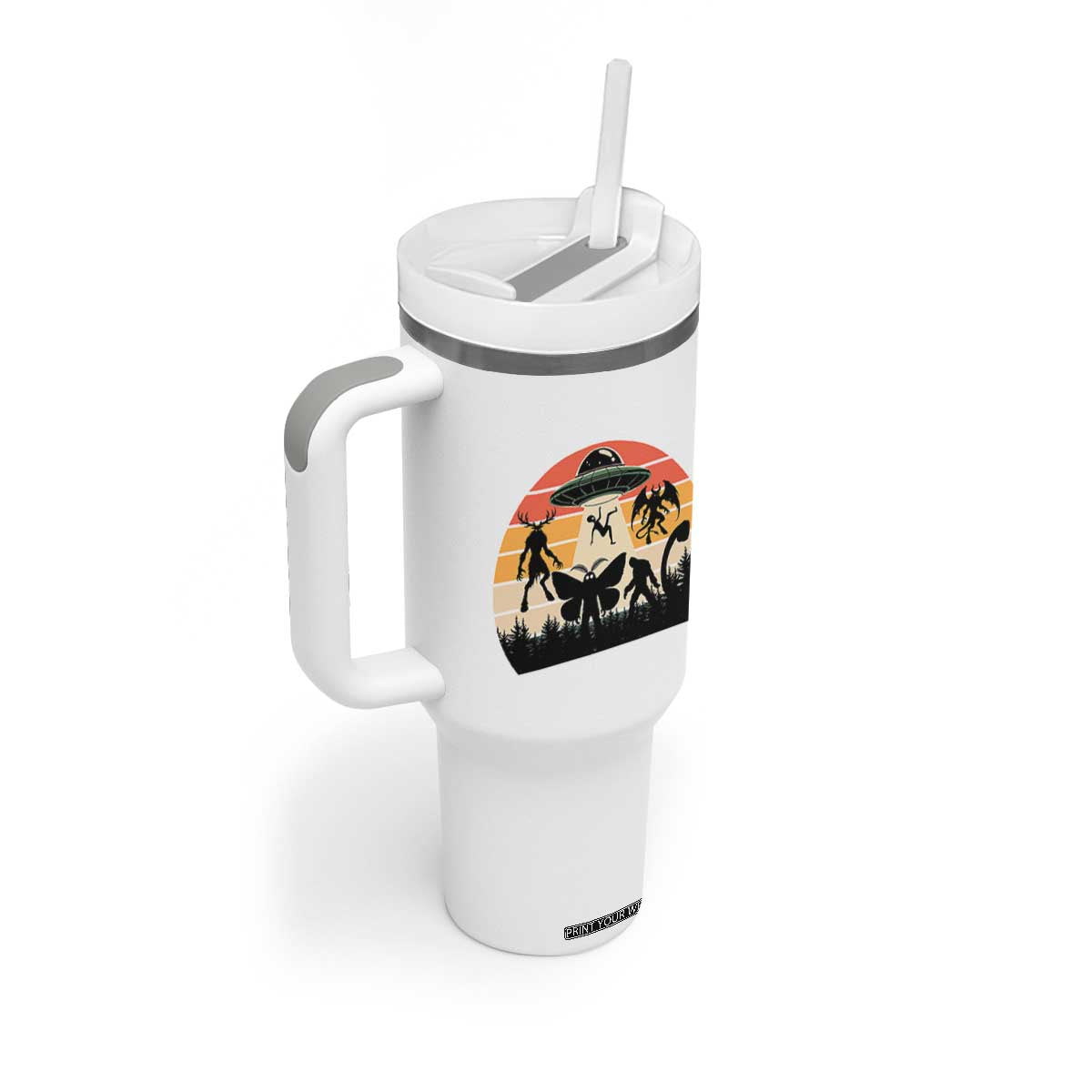 Retro Sunset Cryptid Squad Tumbler With Handle Cryptid Lover Gift TS12 Print Your Wear
