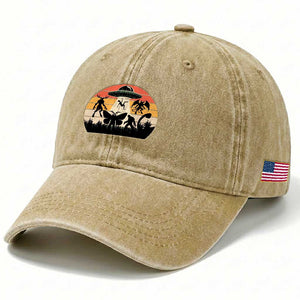 Retro Sunset Cryptid Squad Washed Cotton Baseball Cap Cryptid Lover Gift TS12 Print Your Wear
