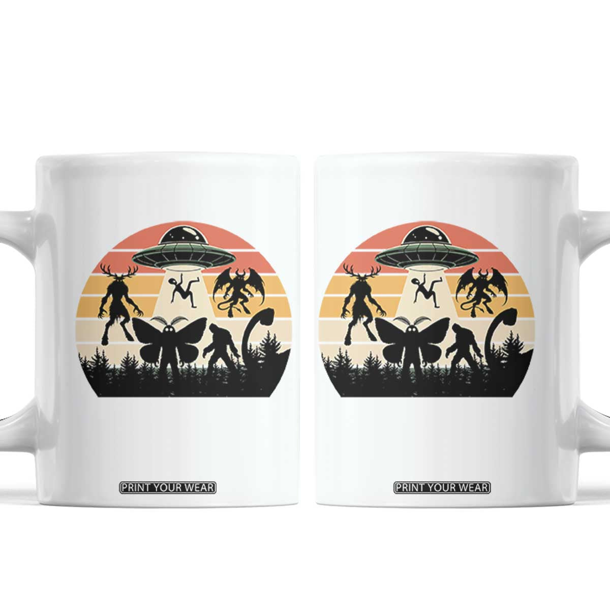 Retro Sunset Cryptid Squad Coffee Mug Cryptid Lover Gift TS12 White Print Your Wear
