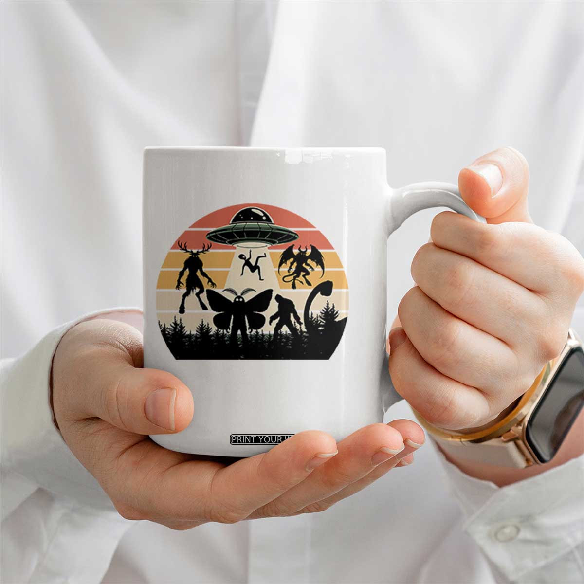 Retro Sunset Cryptid Squad Coffee Mug Cryptid Lover Gift TS12 Print Your Wear
