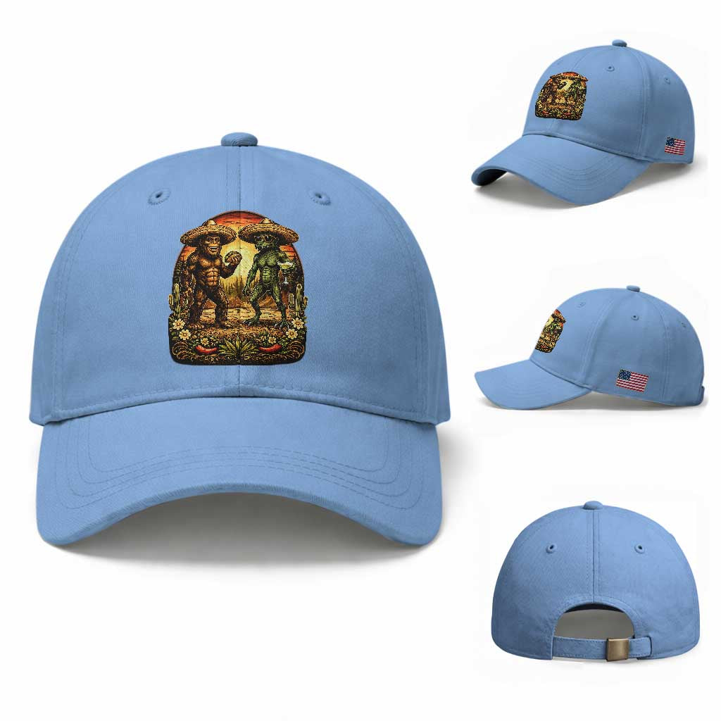 Funny Bigfoot Chupacabra Cinco De Mayo Baseball Cap Cryptid Lover Gift TS12 Baseball Cap Universal Fit Light Blue Print Your Wear