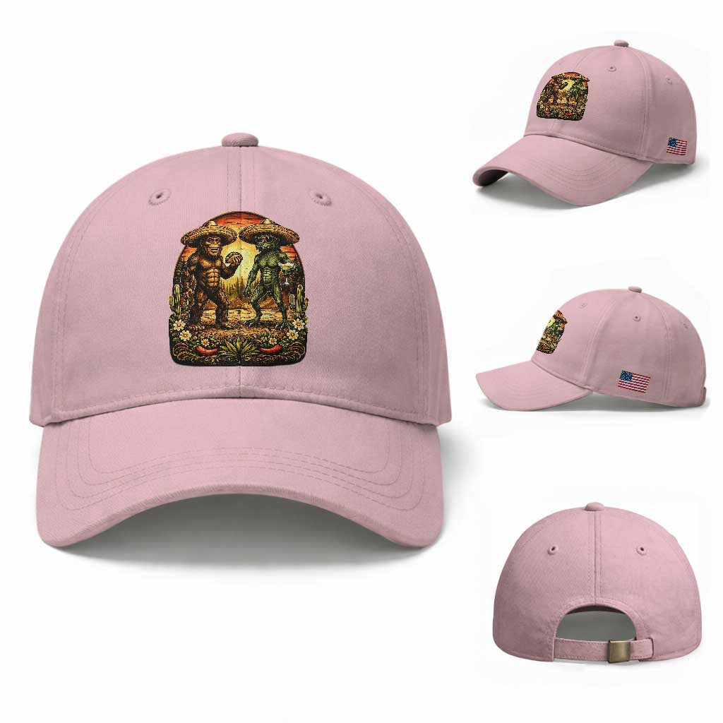 Funny Bigfoot Chupacabra Cinco De Mayo Baseball Cap Cryptid Lover Gift TS12 Baseball Cap Universal Fit Light Pink Print Your Wear