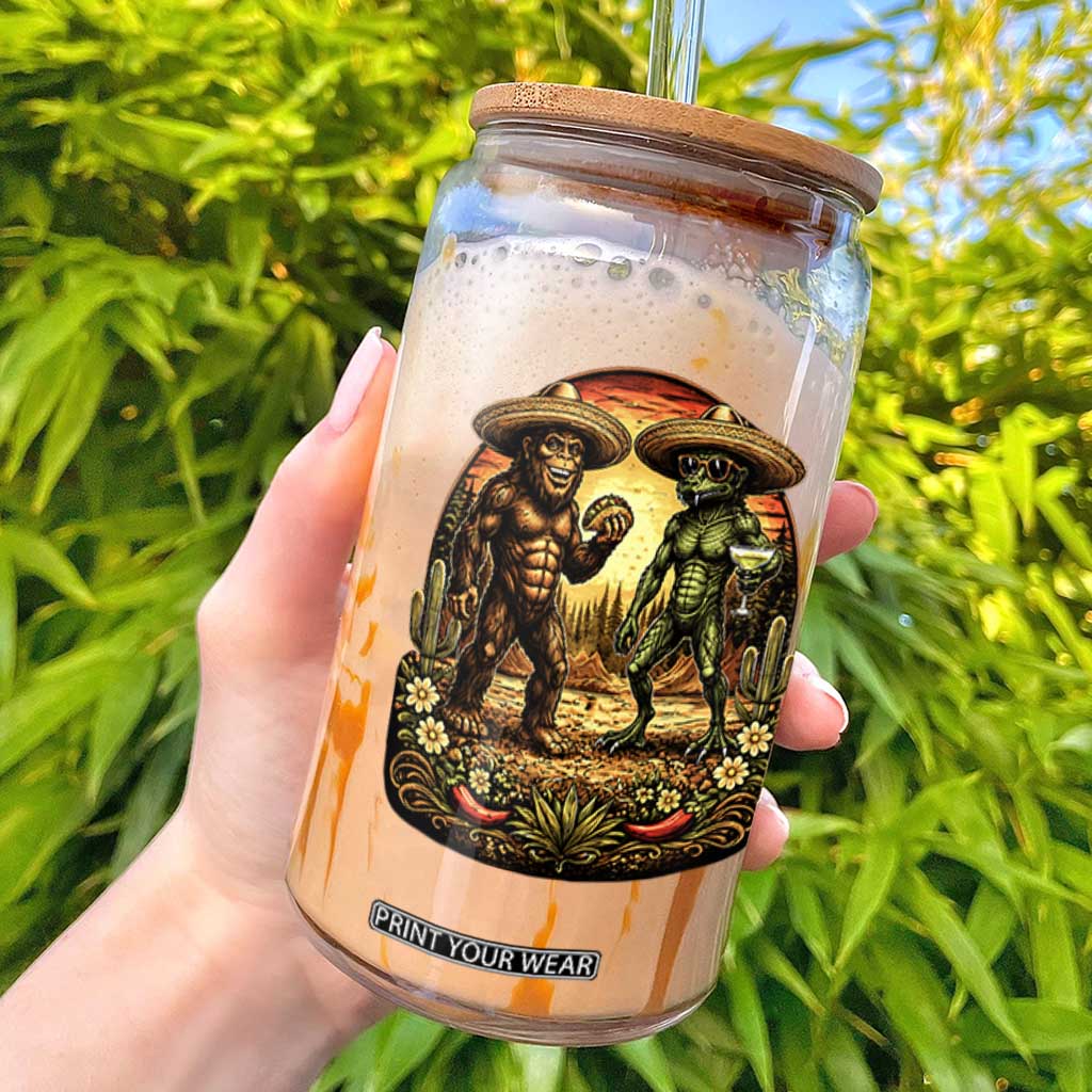 Funny Bigfoot Chupacabra Cinco De Mayo Glass Can Cryptid Lover Gift TS12 White Print Your Wear