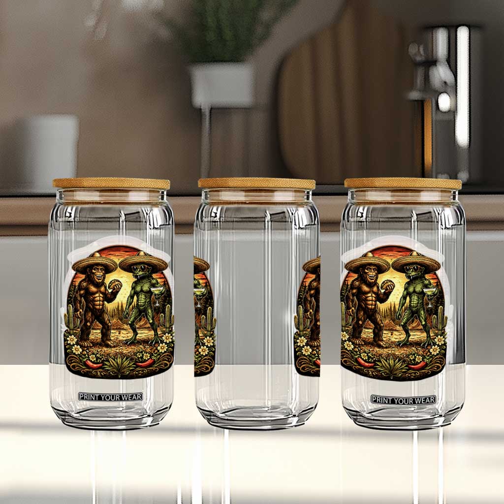 Funny Bigfoot Chupacabra Cinco De Mayo Glass Can Cryptid Lover Gift TS12 Print Your Wear
