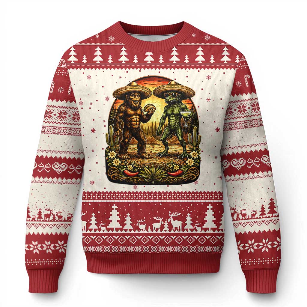 Funny Bigfoot Chupacabra Cinco De Mayo Ugly Christmas Sweater Cryptid Lover Gift TS12 Beige Red Print Your Wear