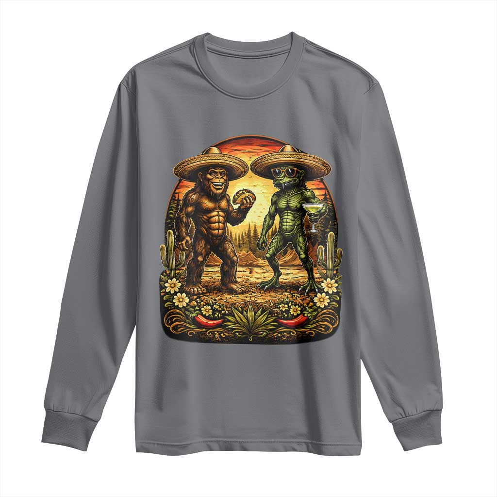 Funny Bigfoot Chupacabra Cinco De Mayo Long Sleeve Shirt Cryptid Lover Gift TS12 Charcoal Print Your Wear