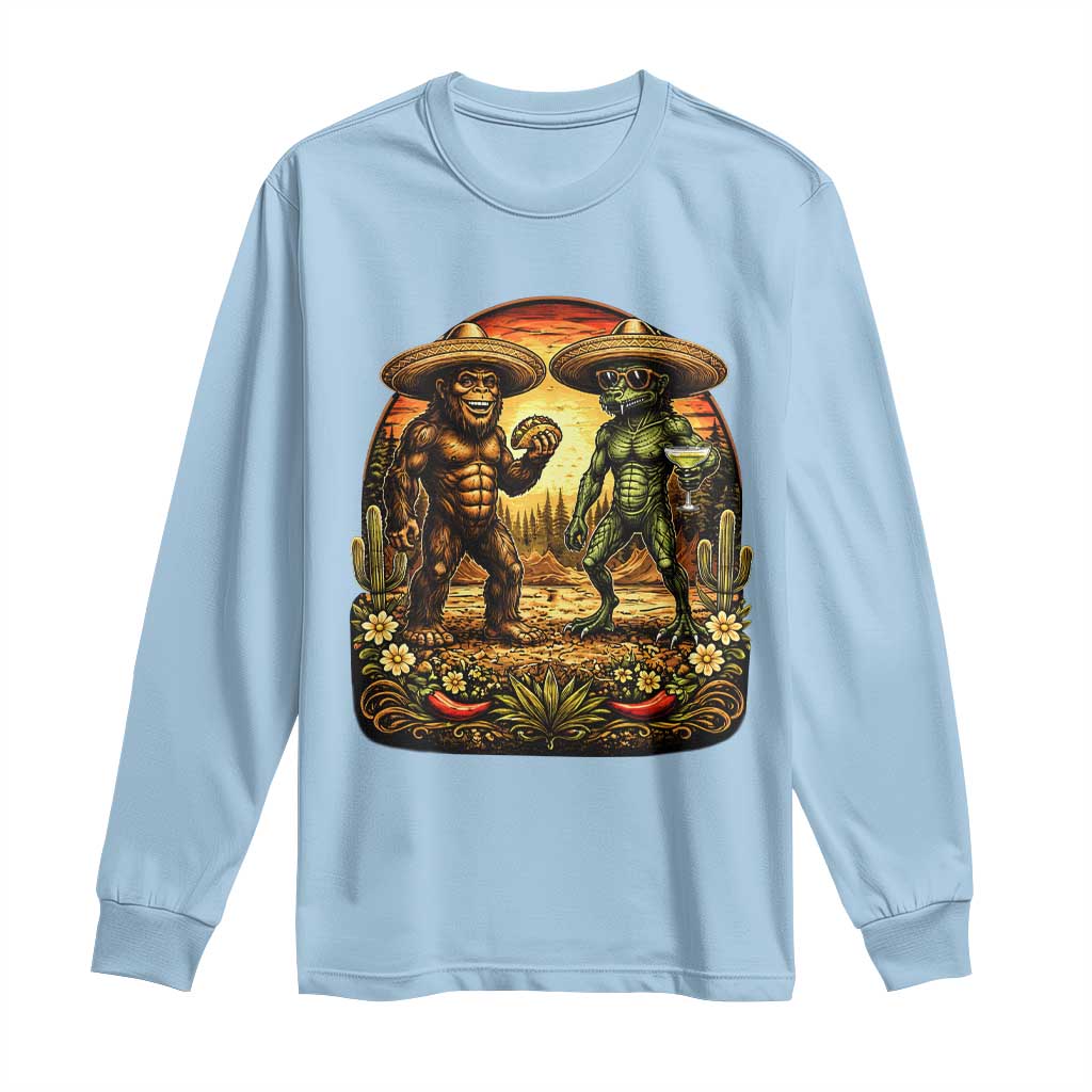 Funny Bigfoot Chupacabra Cinco De Mayo Long Sleeve Shirt Cryptid Lover Gift TS12 Light Blue Print Your Wear