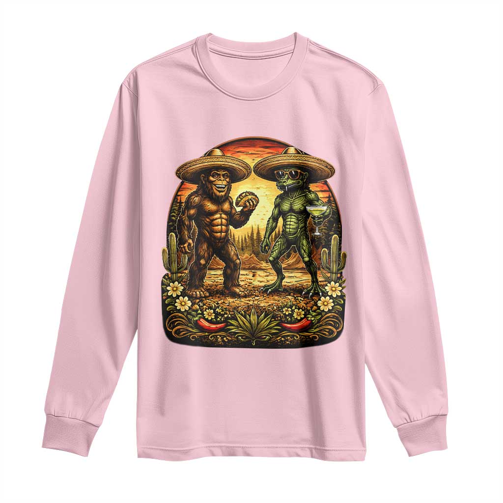 Funny Bigfoot Chupacabra Cinco De Mayo Long Sleeve Shirt Cryptid Lover Gift TS12 Light Pink Print Your Wear