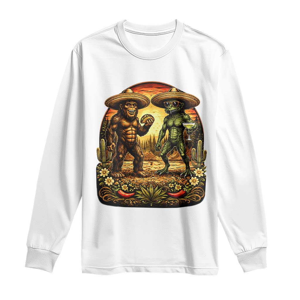 Funny Bigfoot Chupacabra Cinco De Mayo Long Sleeve Shirt Cryptid Lover Gift TS12 White Print Your Wear