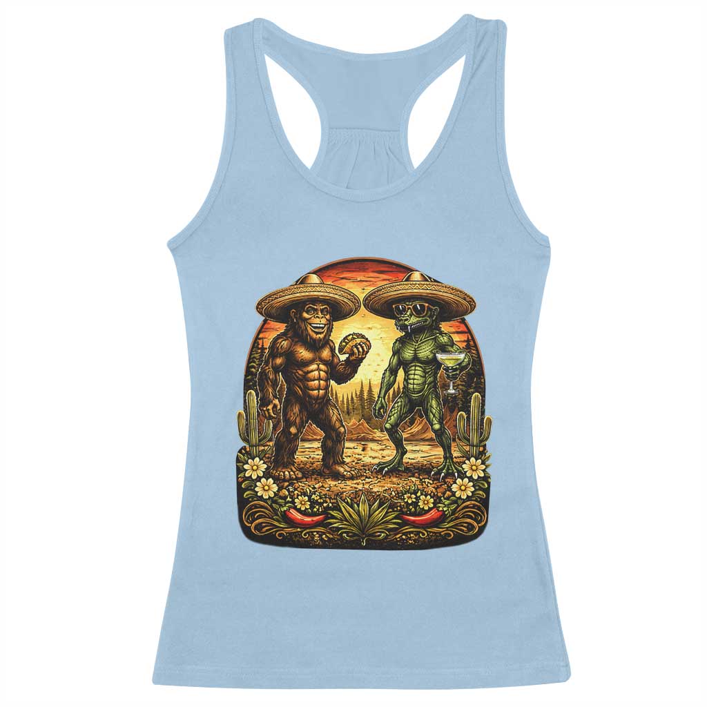 Funny Bigfoot Chupacabra Cinco De Mayo Racerback Tank Top Cryptid Lover Gift TS12 Light Blue Print Your Wear
