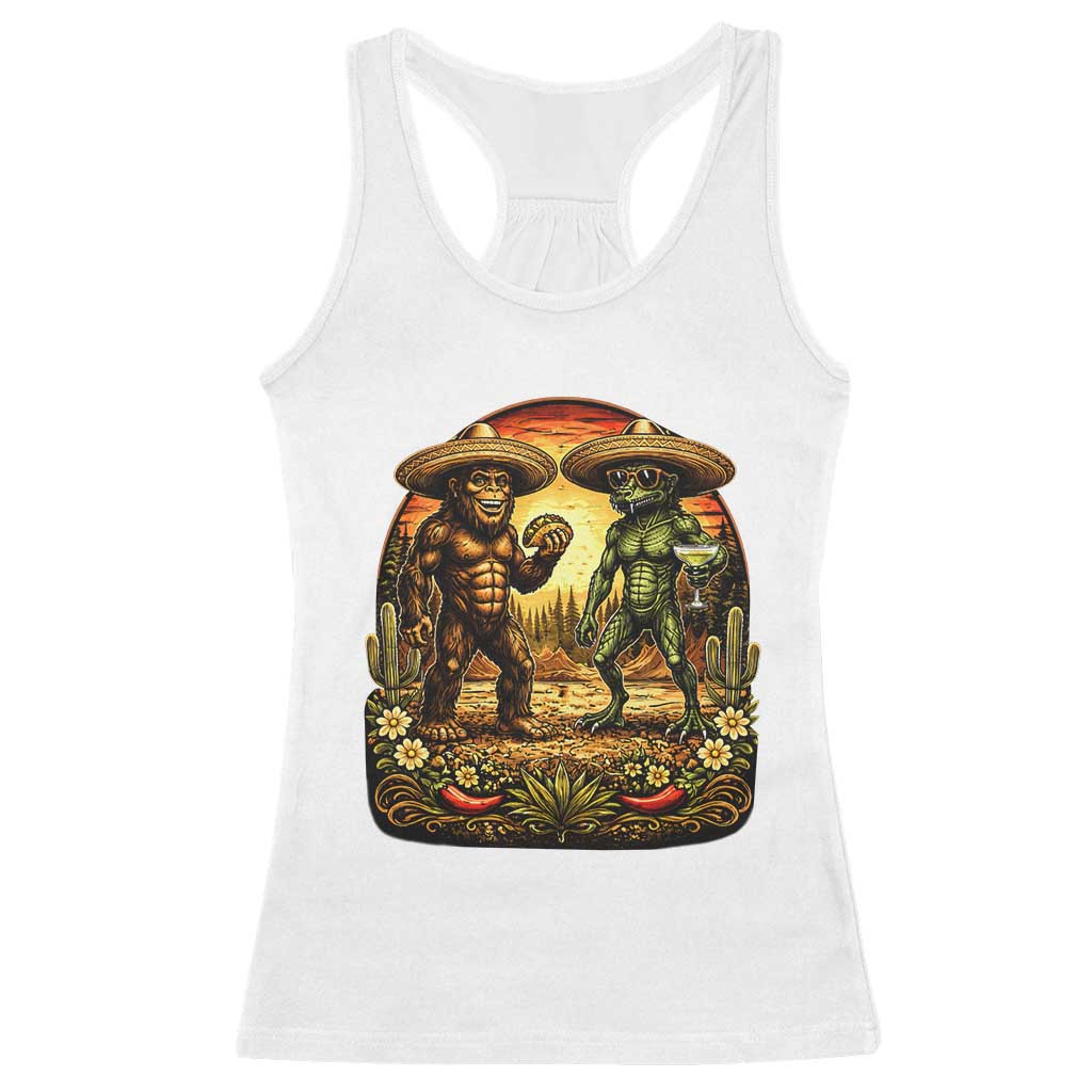 Funny Bigfoot Chupacabra Cinco De Mayo Racerback Tank Top Cryptid Lover Gift TS12 White Print Your Wear