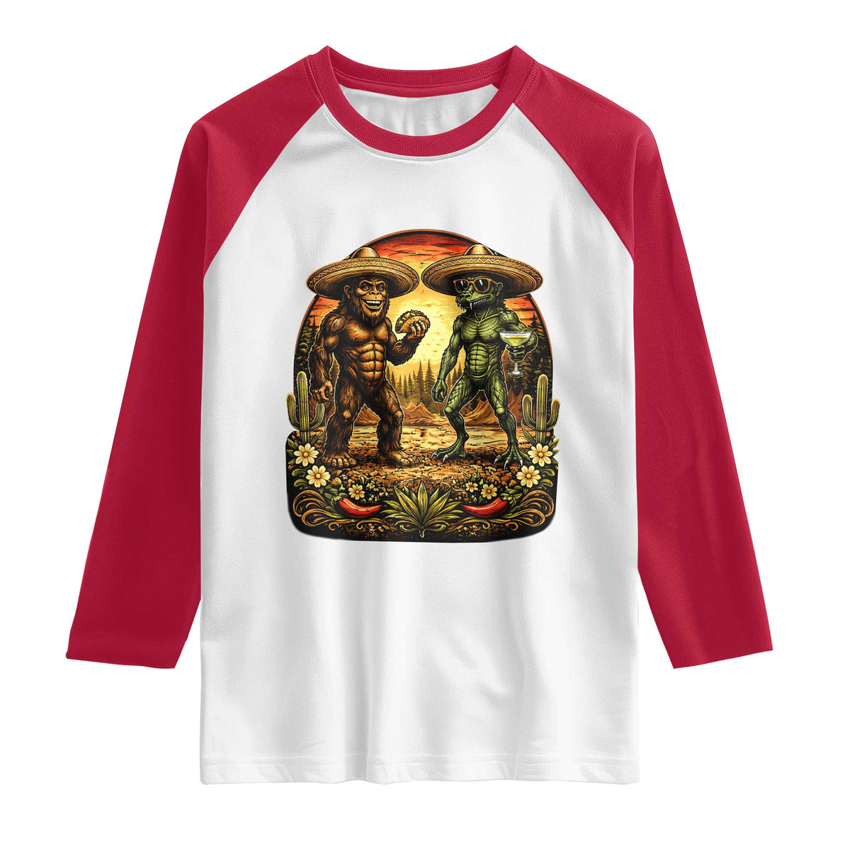 Funny Bigfoot Chupacabra Cinco De Mayo Raglan Shirt Cryptid Lover Gift TS12 White Red Print Your Wear