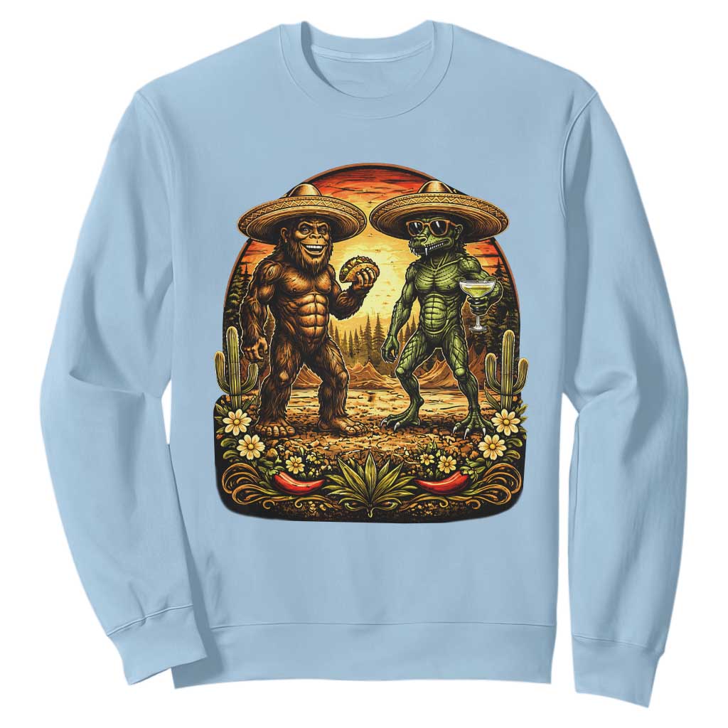 Funny Bigfoot Chupacabra Cinco De Mayo Sweatshirt Cryptid Lover Gift TS12 Light Blue Print Your Wear