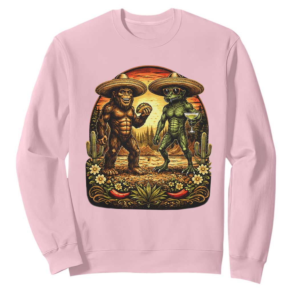 Funny Bigfoot Chupacabra Cinco De Mayo Sweatshirt Cryptid Lover Gift TS12 Light Pink Print Your Wear