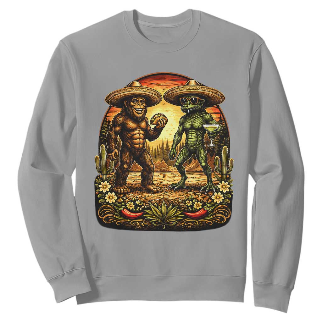 Funny Bigfoot Chupacabra Cinco De Mayo Sweatshirt Cryptid Lover Gift TS12 Sport Gray Print Your Wear