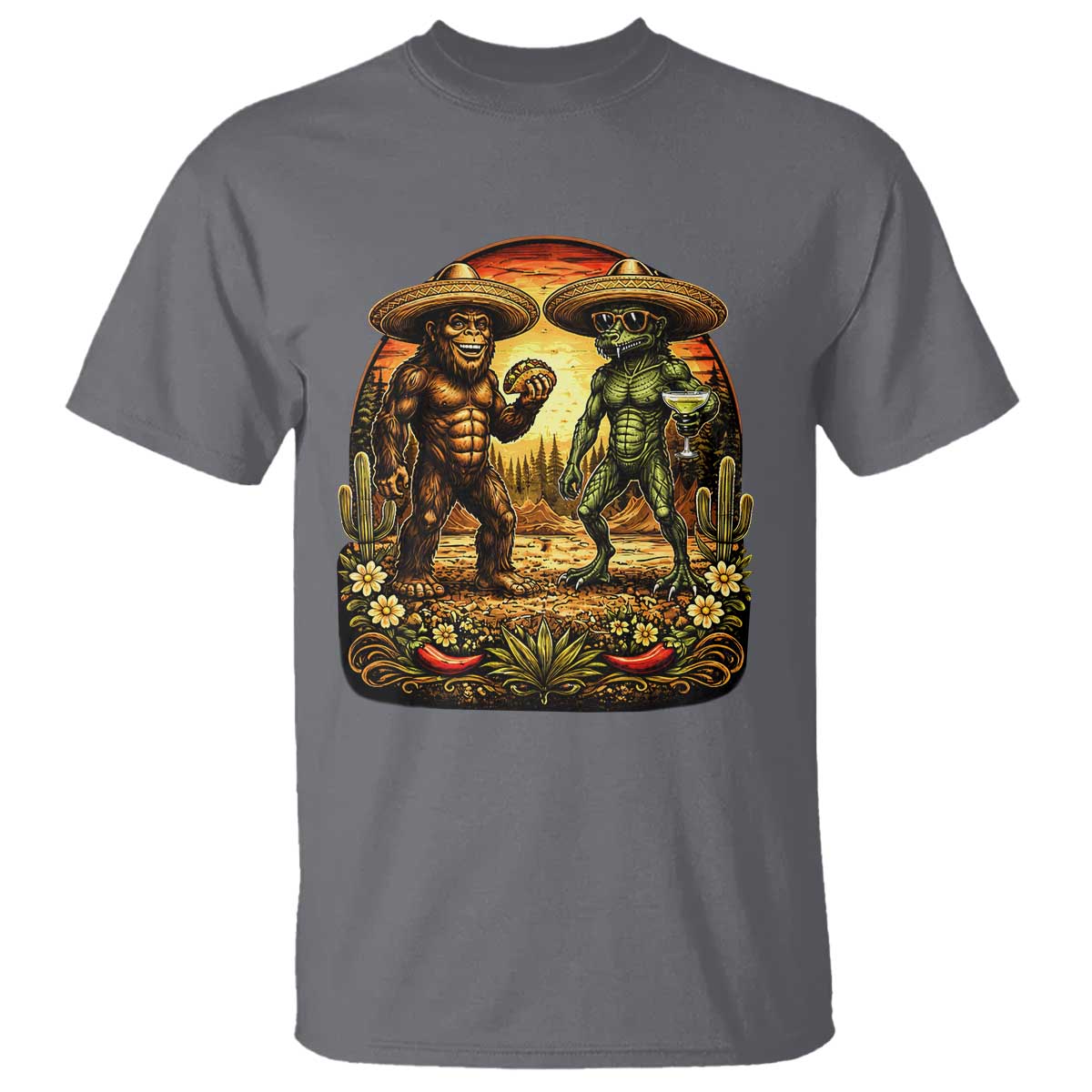 Funny Bigfoot Chupacabra Cinco De Mayo T Shirt Cryptid Lover Gift TS12 Charcoal Print Your Wear