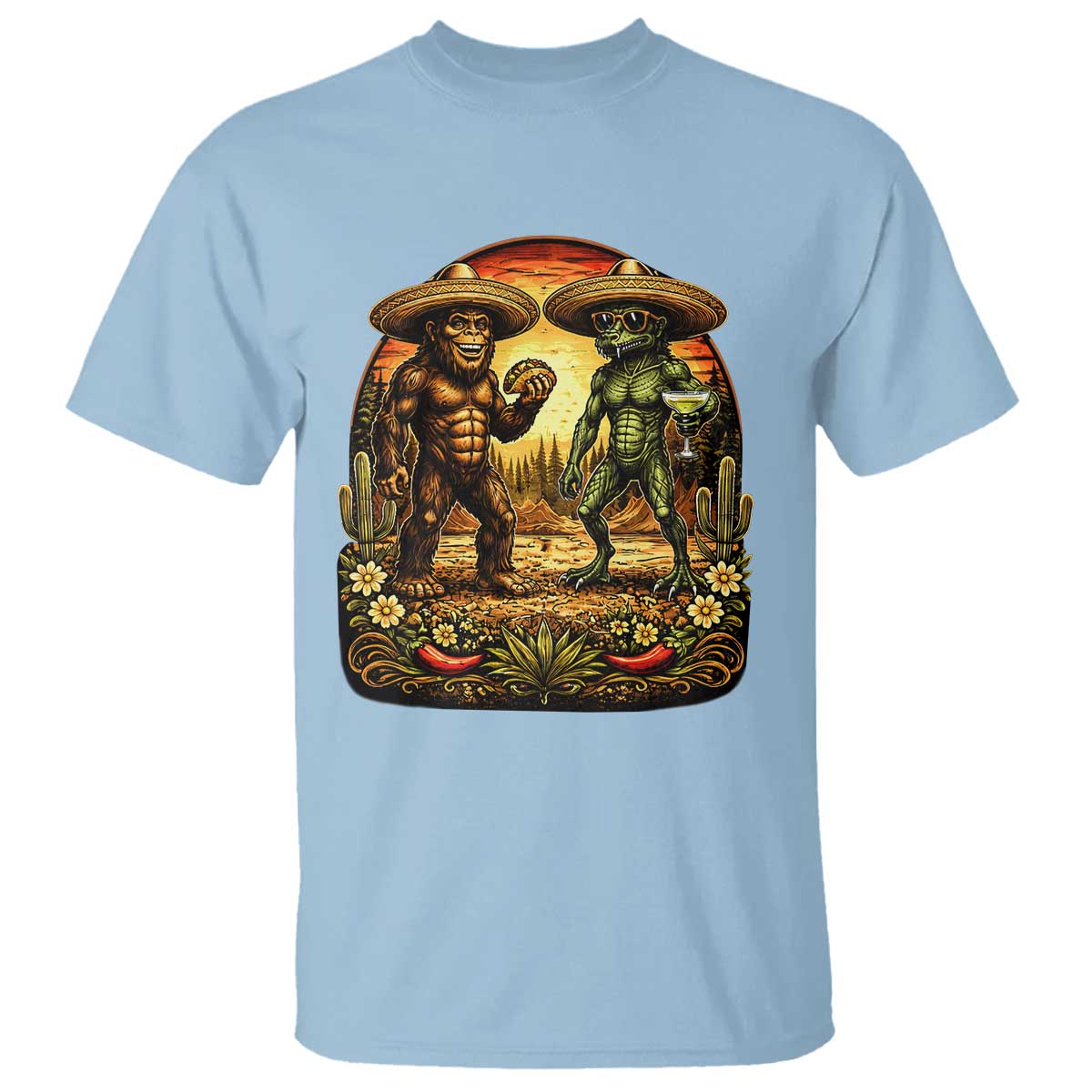 Funny Bigfoot Chupacabra Cinco De Mayo T Shirt Cryptid Lover Gift TS12 Light Blue Print Your Wear