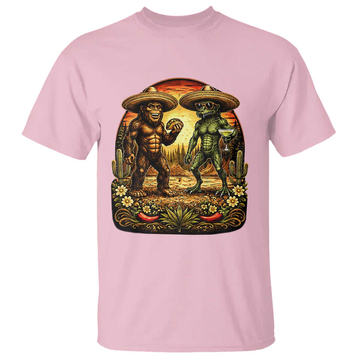 Funny Bigfoot Chupacabra Cinco De Mayo T Shirt Cryptid Lover Gift TS12 Light Pink Print Your Wear