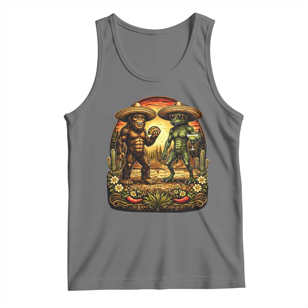 Funny Bigfoot Chupacabra Cinco De Mayo Tank Top Cryptid Lover Gift TS12 Black Heather Print Your Wear