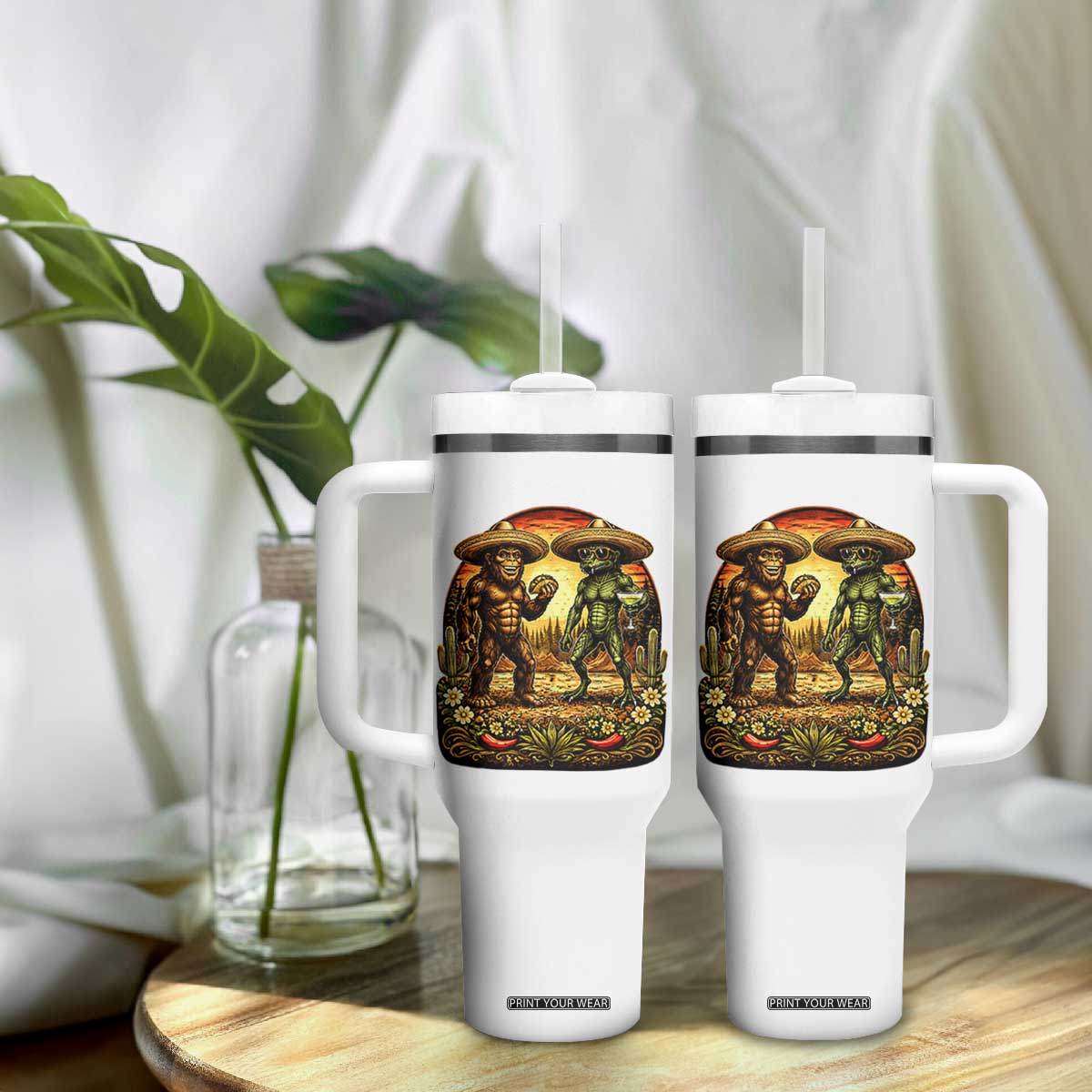 Funny Bigfoot Chupacabra Cinco De Mayo Tumbler With Handle Cryptid Lover Gift TS12 Print Your Wear