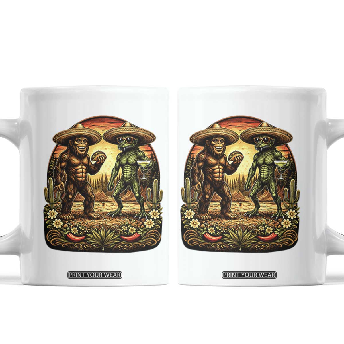 Funny Bigfoot Chupacabra Cinco De Mayo Coffee Mug Cryptid Lover Gift TS12 White Print Your Wear