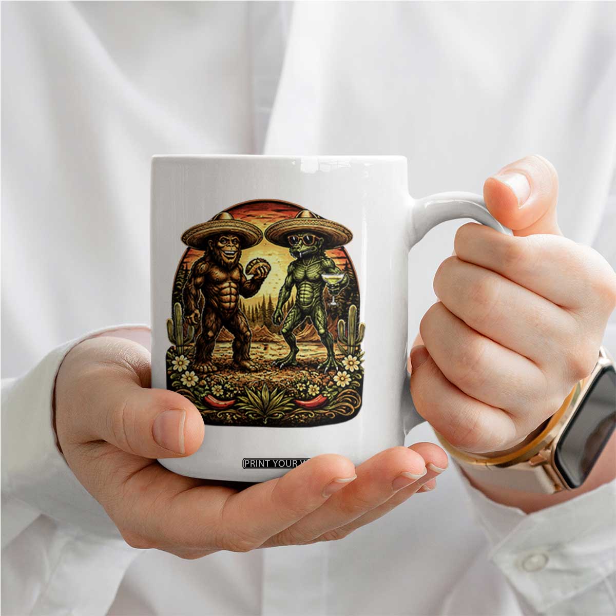 Funny Bigfoot Chupacabra Cinco De Mayo Coffee Mug Cryptid Lover Gift TS12 Print Your Wear
