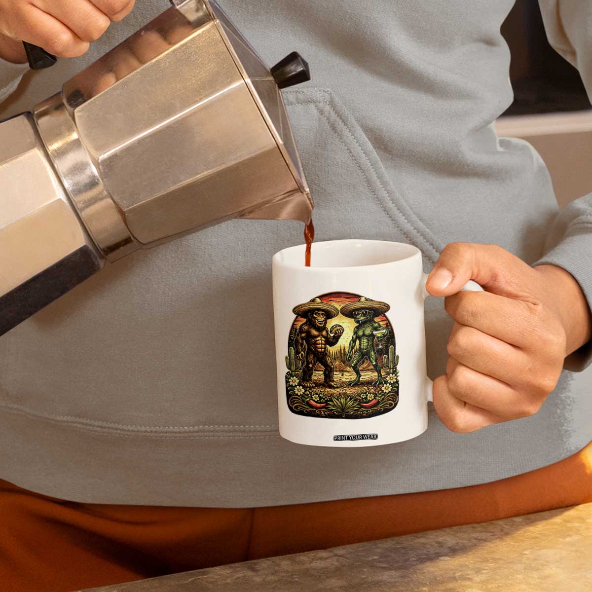 Funny Bigfoot Chupacabra Cinco De Mayo Coffee Mug Cryptid Lover Gift TS12 Print Your Wear