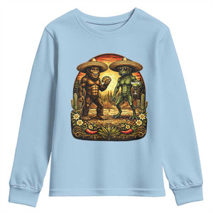 Funny Bigfoot Chupacabra Cinco De Mayo Youth Sweatshirt Cryptid Lover Gift TS12 Light Blue Print Your Wear