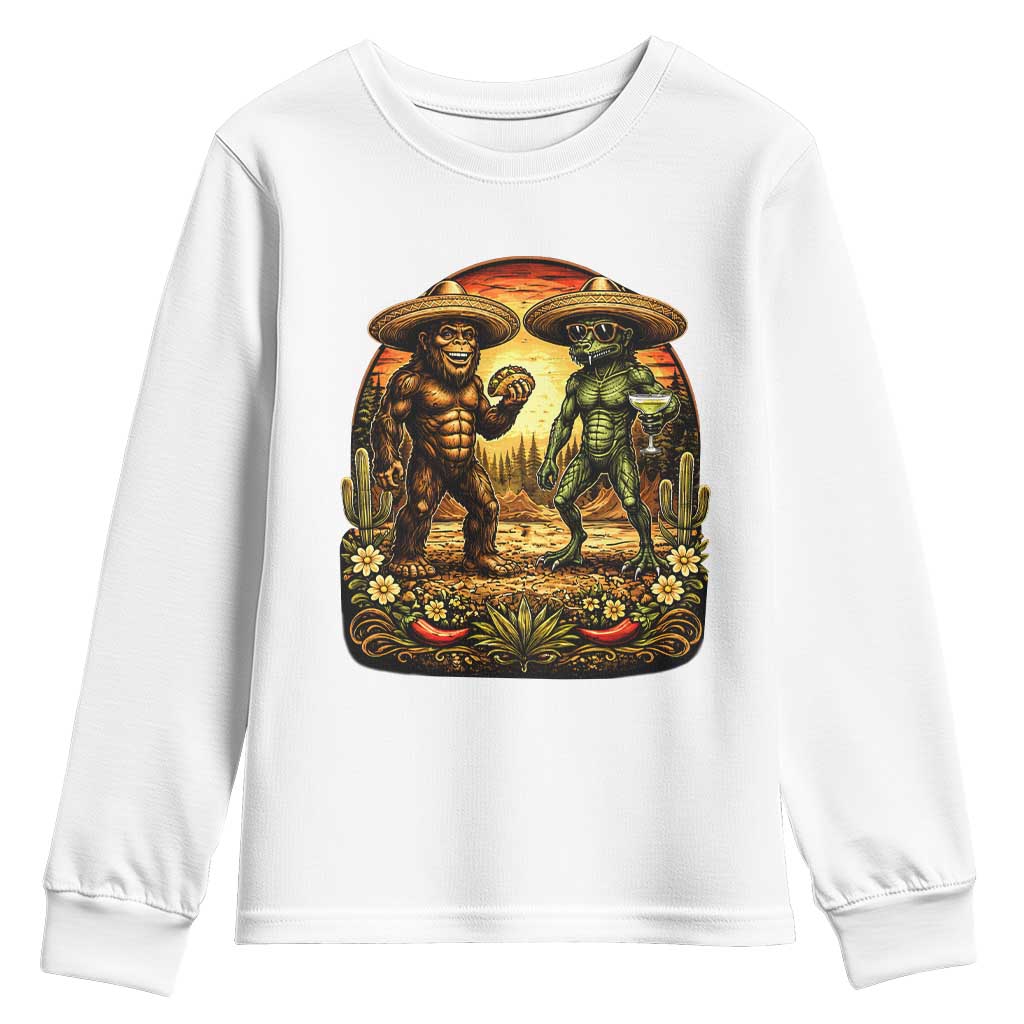 Funny Bigfoot Chupacabra Cinco De Mayo Youth Sweatshirt Cryptid Lover Gift TS12 White Print Your Wear