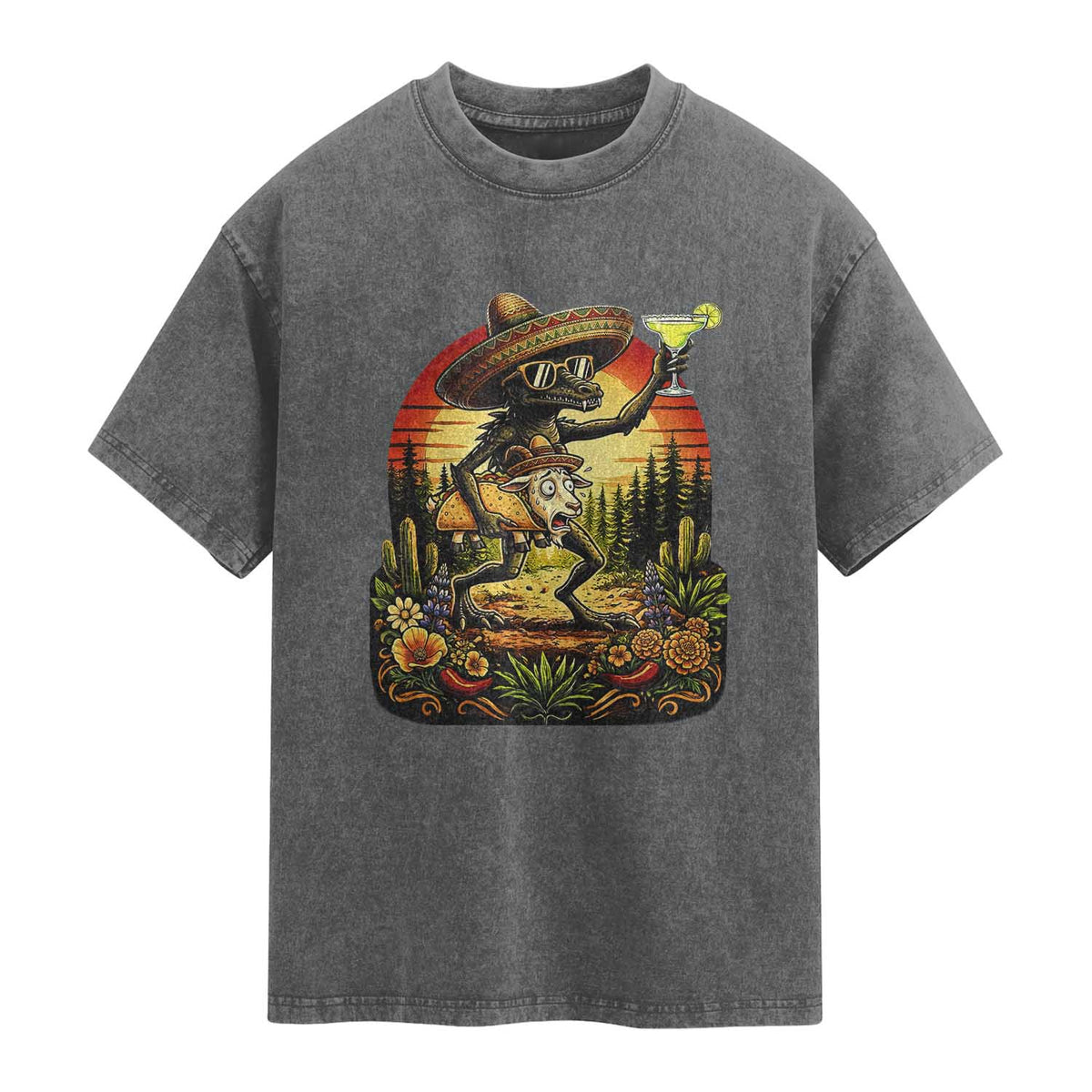 Funny Chupacabra Goat Taco Lover Washed Cotton T-Shirt Cinco De Mayo Party Gift
