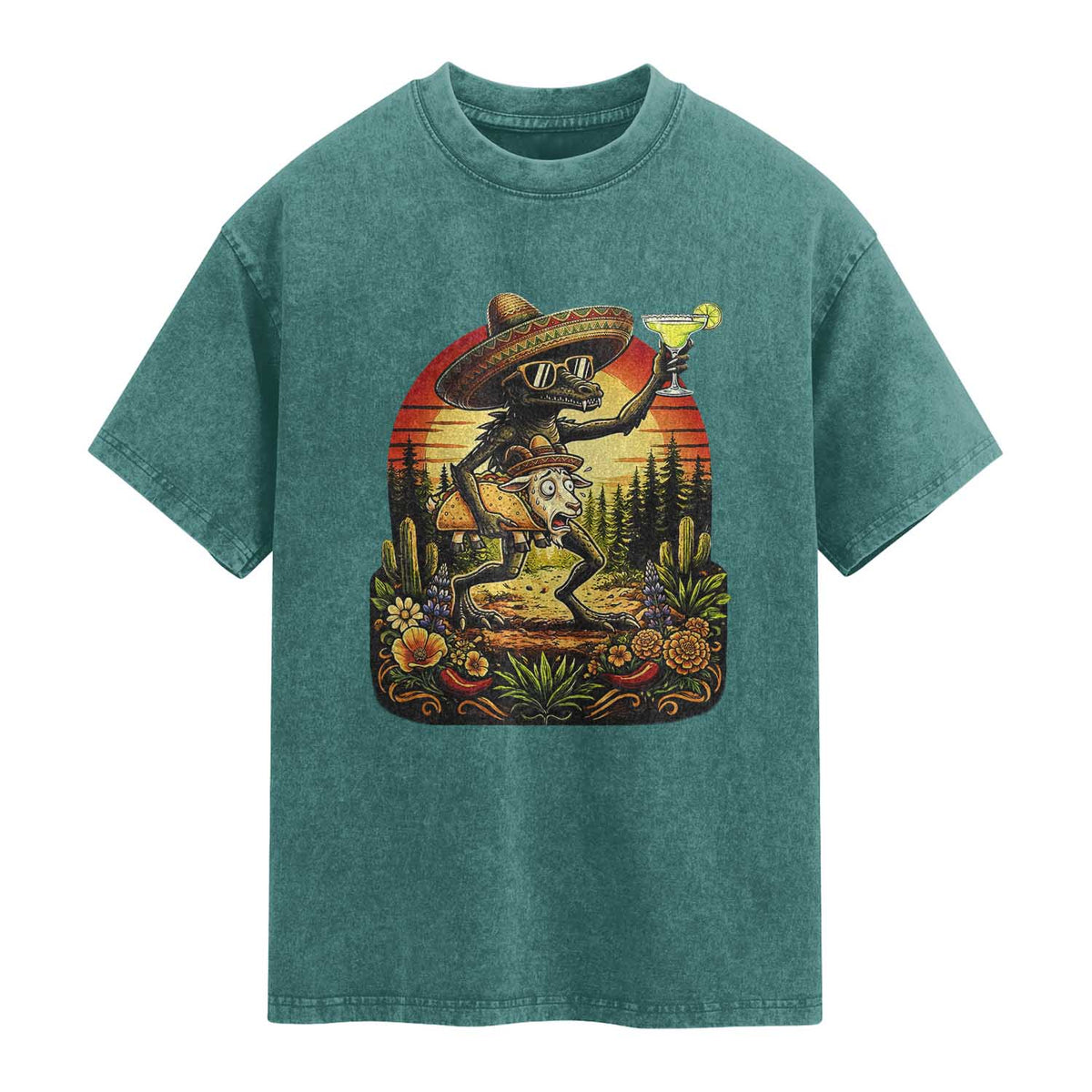 Funny Chupacabra Goat Taco Lover Washed Cotton T-Shirt Cinco De Mayo Party Gift