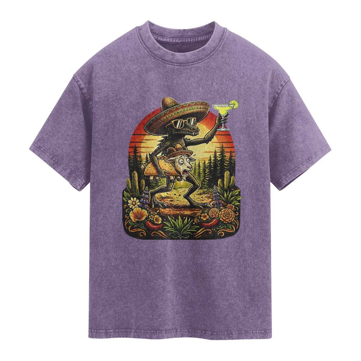 Funny Chupacabra Goat Taco Lover Washed Cotton T-Shirt Cinco De Mayo Party Gift