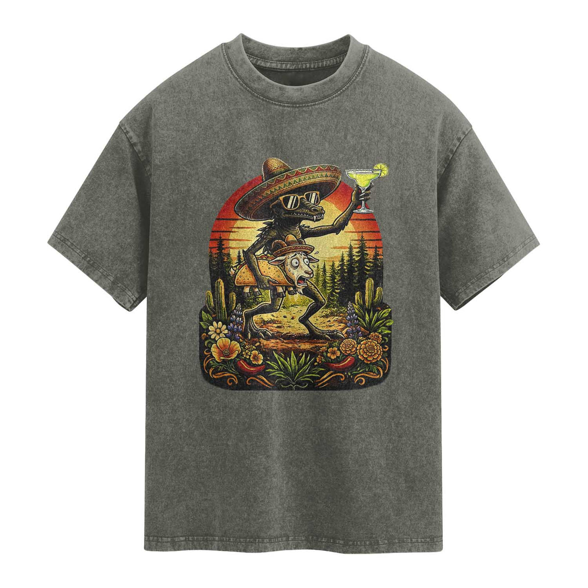 Funny Chupacabra Goat Taco Lover Washed Cotton T-Shirt Cinco De Mayo Party Gift