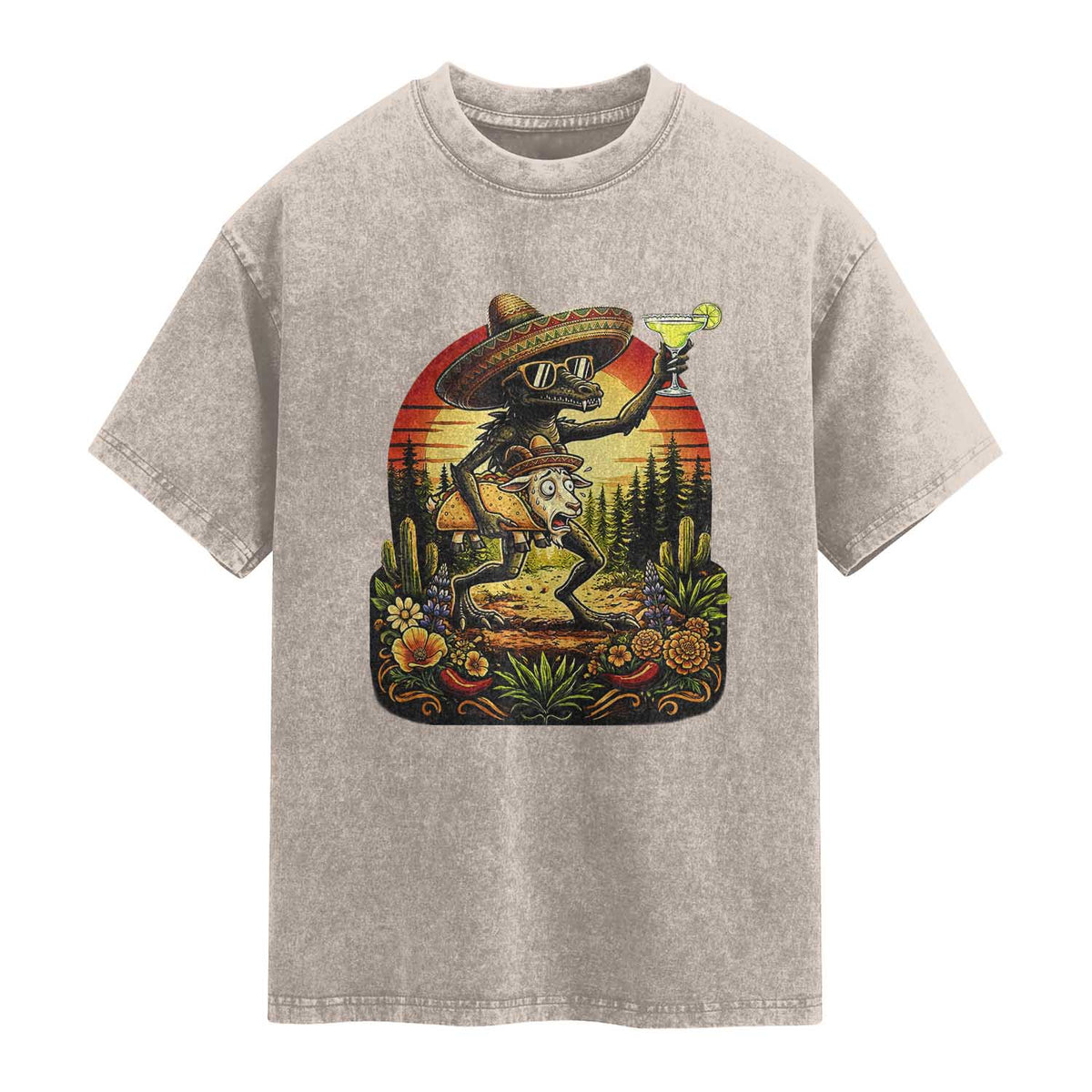 Funny Chupacabra Goat Taco Lover Washed Cotton T-Shirt Cinco De Mayo Party Gift
