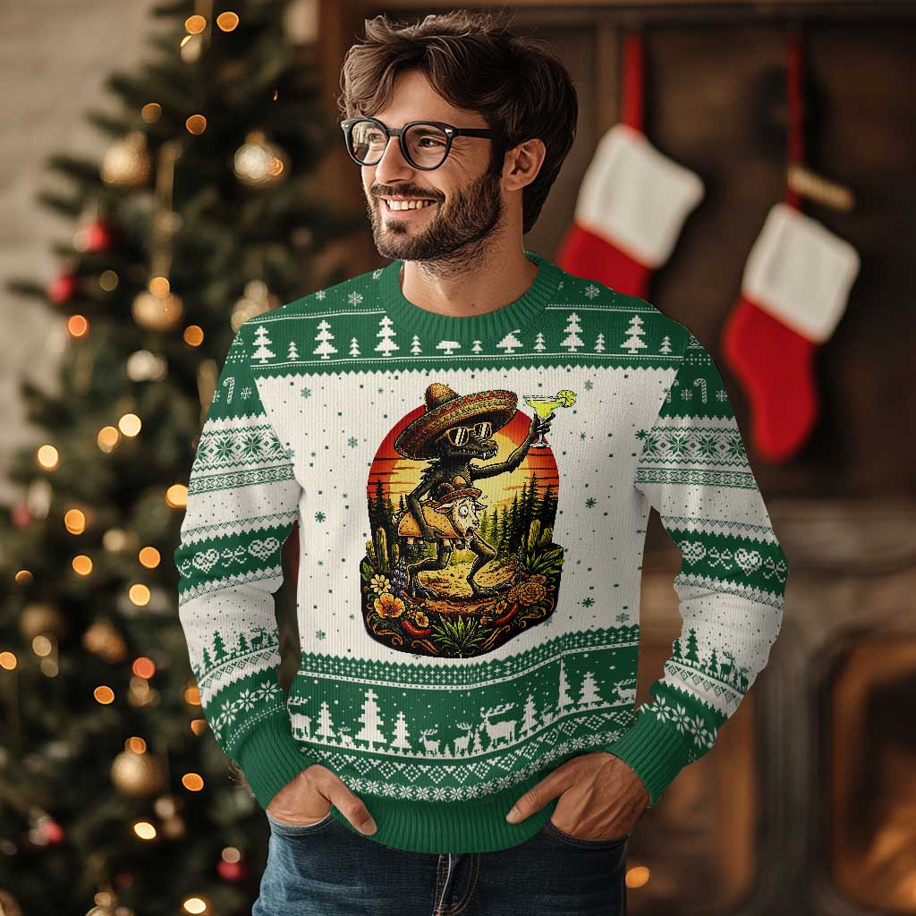 Funny Chupacabra Goat Taco Lover Ugly Christmas Sweater Cinco De Mayo Party Gift TS12 Beige Green Print Your Wear