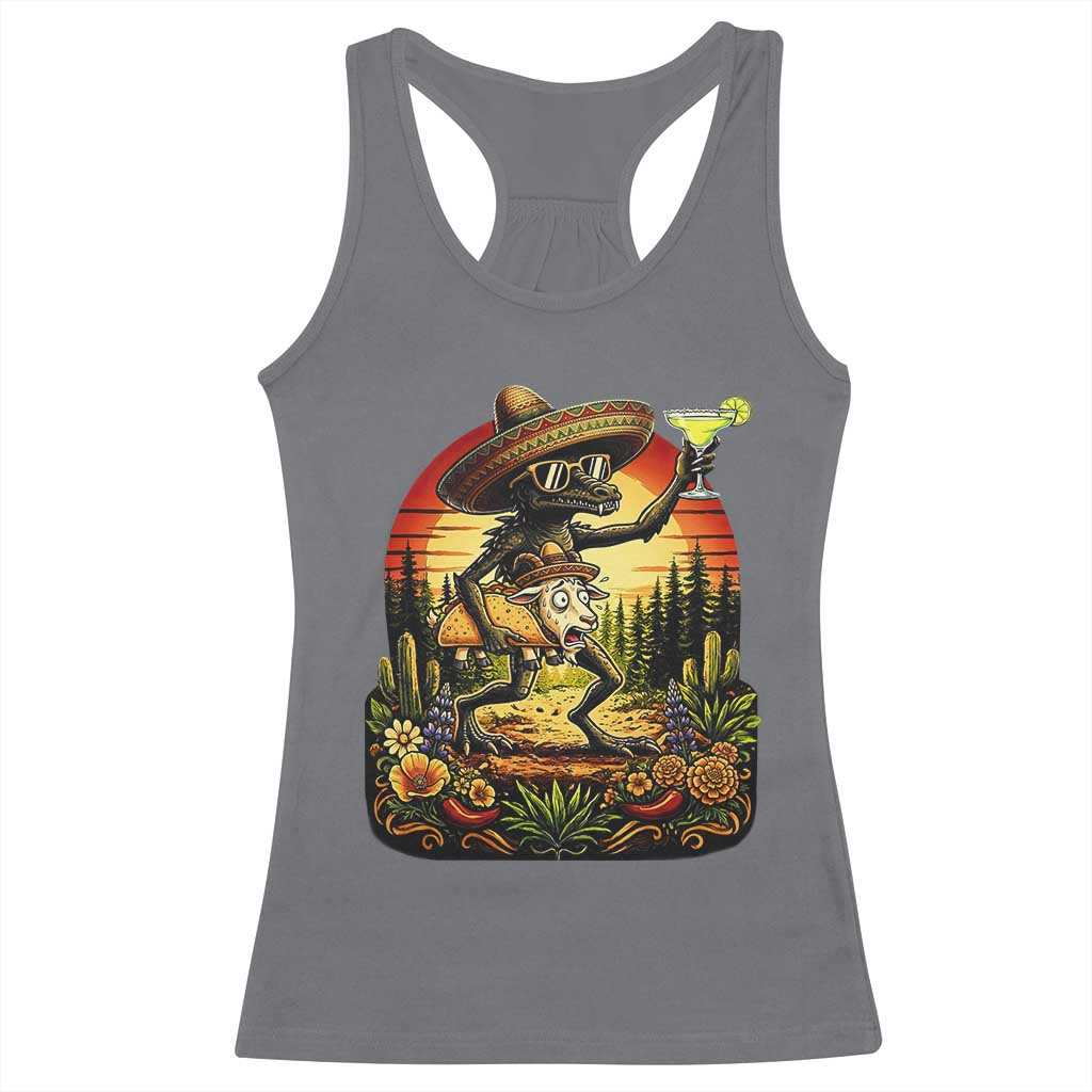 Funny Chupacabra Goat Taco Lover Racerback Tank Top Cinco De Mayo Party Gift TS12 Charcoal Print Your Wear