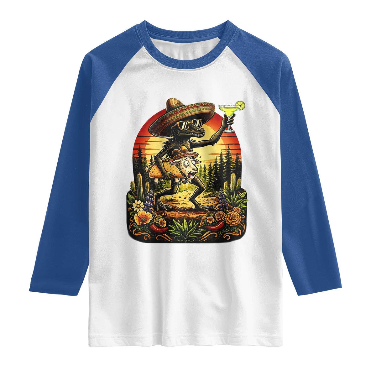 Funny Chupacabra Goat Taco Lover Raglan Shirt Cinco De Mayo Party Gift TS12 White Royal Print Your Wear