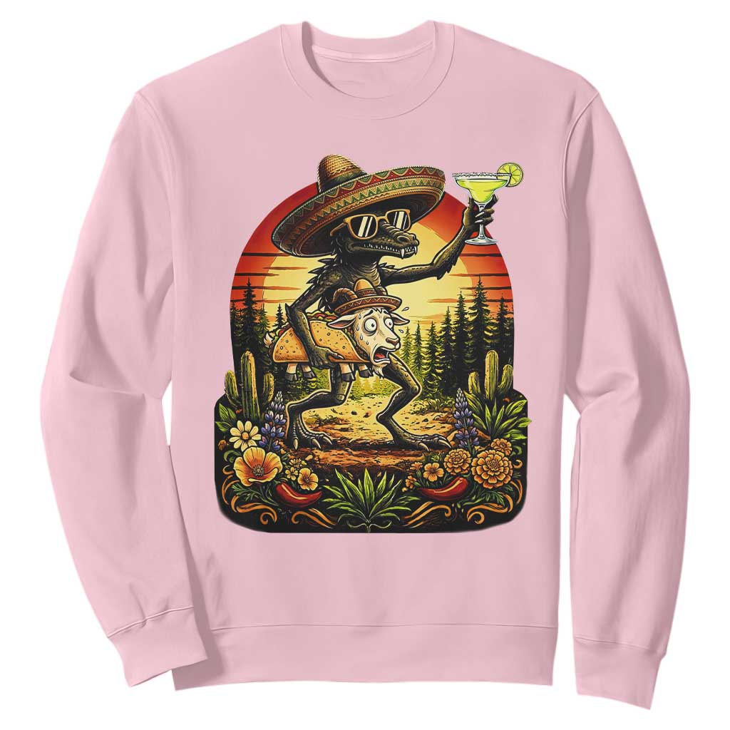 Funny Chupacabra Goat Taco Lover Sweatshirt Cinco De Mayo Party Gift TS12 Light Pink Print Your Wear