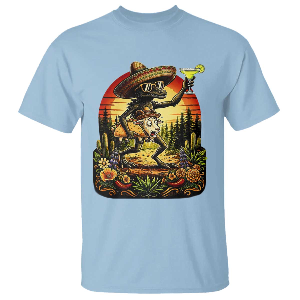 Funny Chupacabra Goat Taco Lover T Shirt Cinco De Mayo Party Gift TS12 Light Blue Print Your Wear